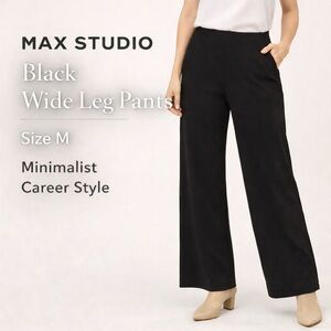 Max Studio London Black Wide Leg Dress Pants Pull On Stretch M